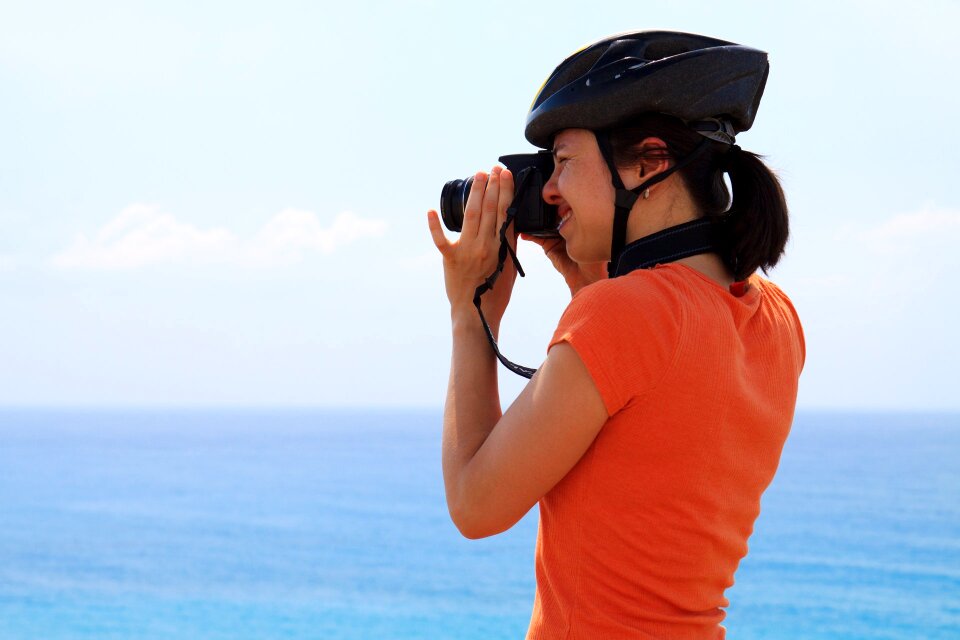 Blue cyclist helmet