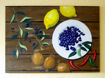 Still life painting lemons