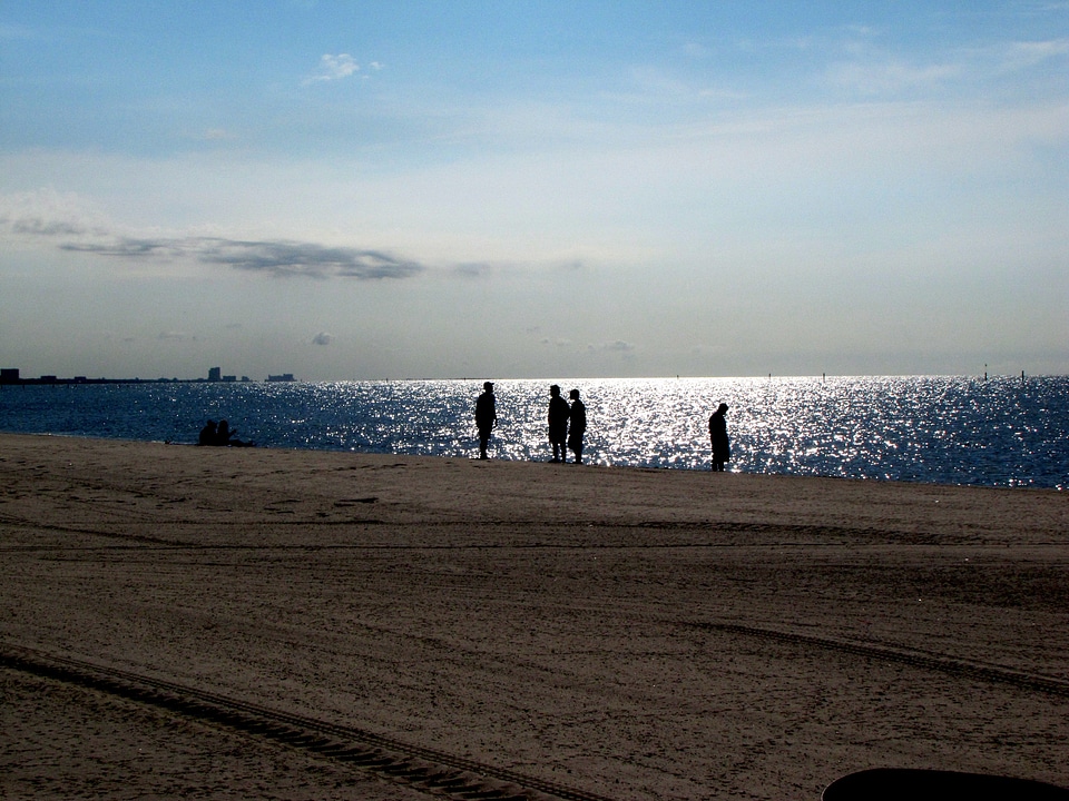 Beach ocean people silhouette