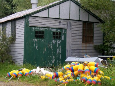 Lobster buoys shed storage shed photo