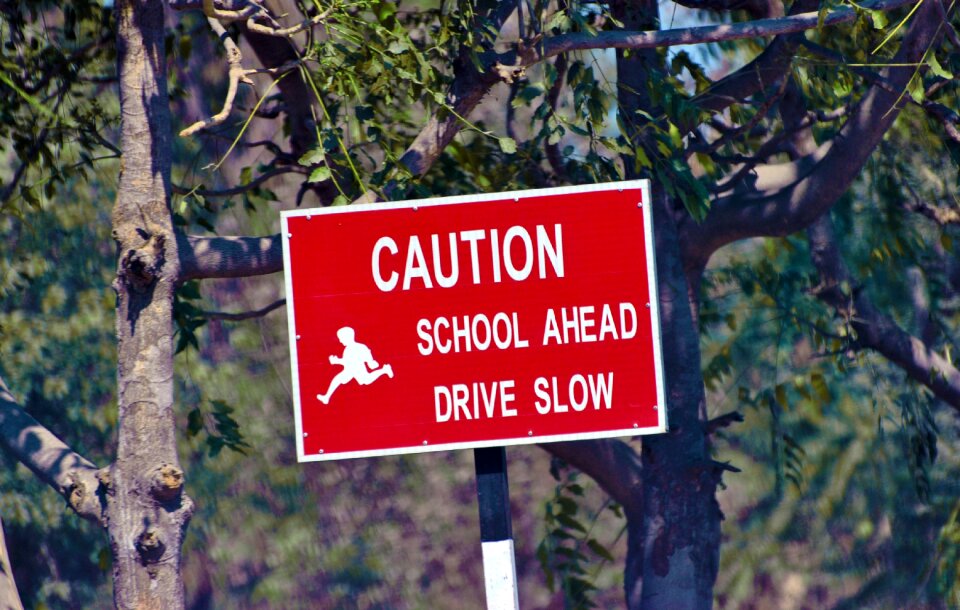 School ahead sign board