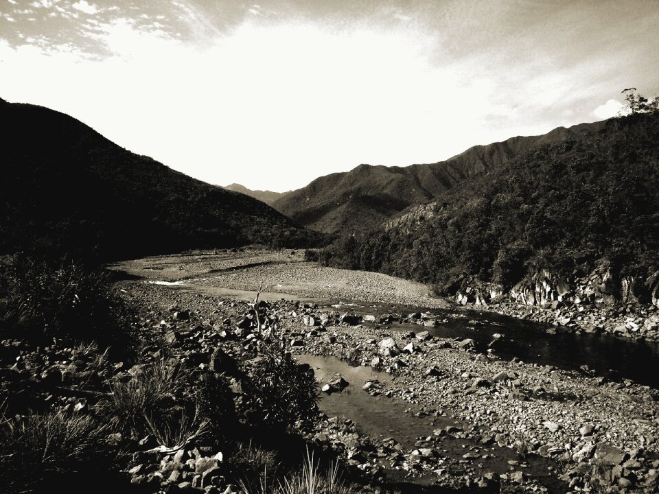 Mountains black and white sky
