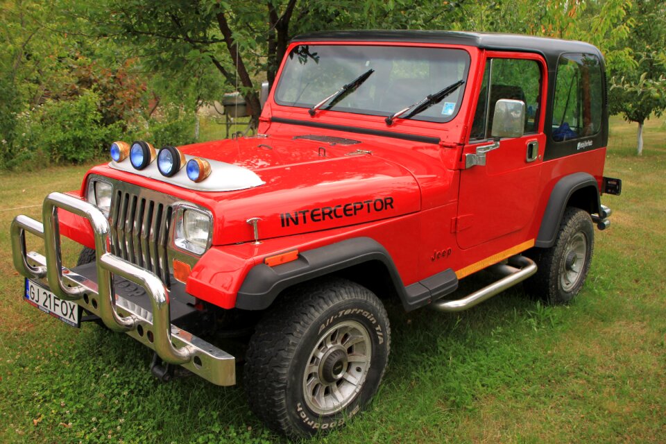 Red vehicle wrangler