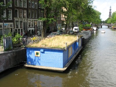 Channel house on the water the grass on the roof