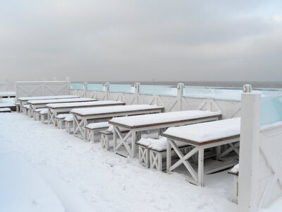 Snow coast sea