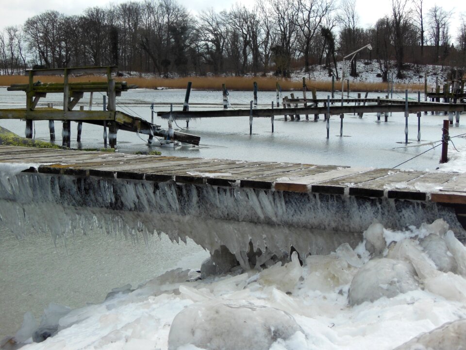 Iced natural harbor icicles jetty