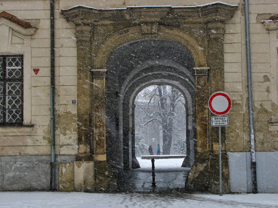 Snowing street winter