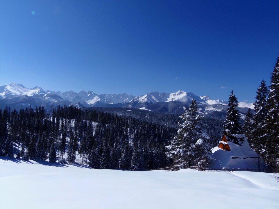 Snowy landscape high mountains travel
