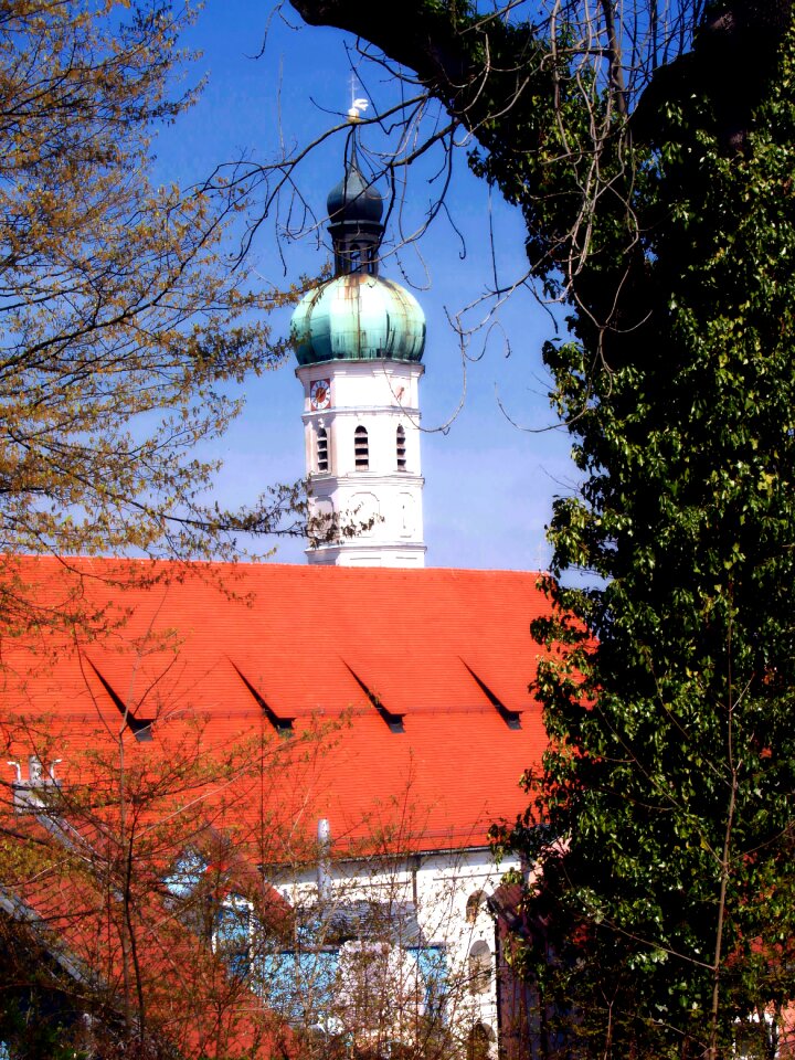 Roof church tower overgrowed log red roof