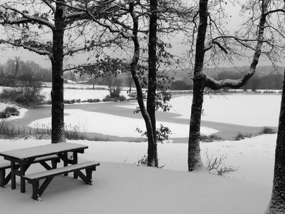 White winter picnic table