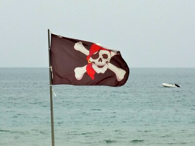 Flag skull and crossbones sea photo