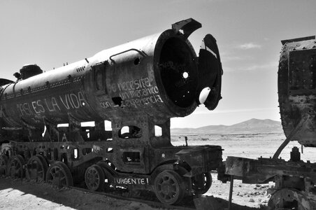 Train black and white wreck