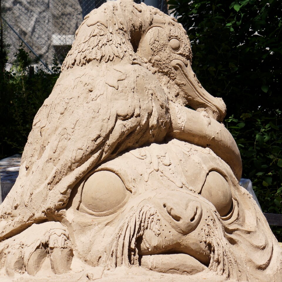 Work of art made of sand bird and big eyes