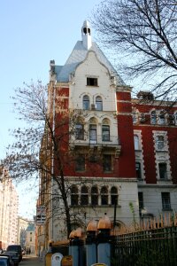 Building brick white gables photo