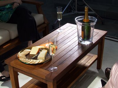 Wine cheese wooden table photo