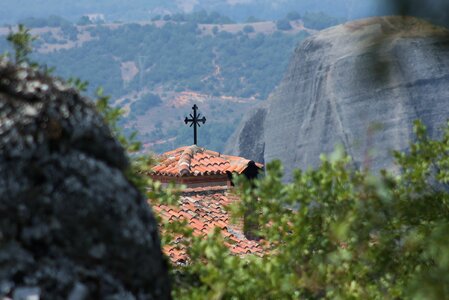 Monastery greece cliff photo