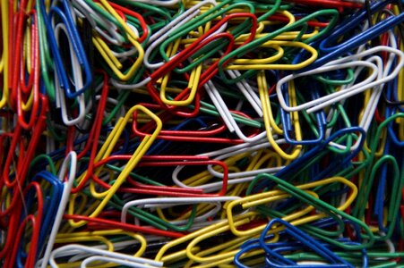 Paper clips mess colorful photo