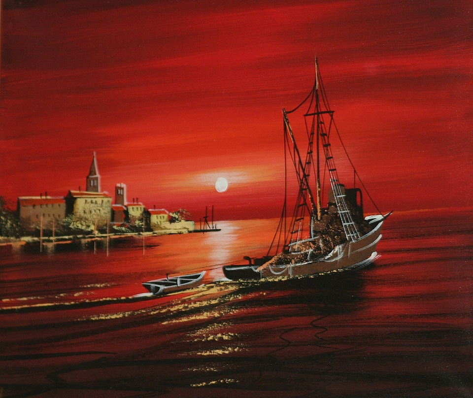 Ship boat sunset