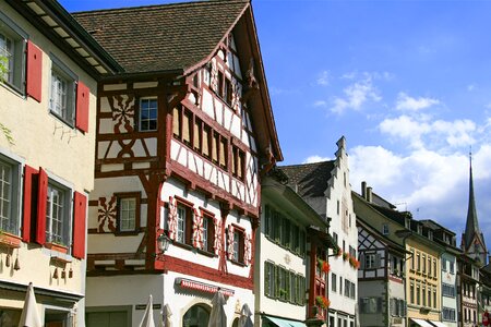 Timber framed building truss historic center