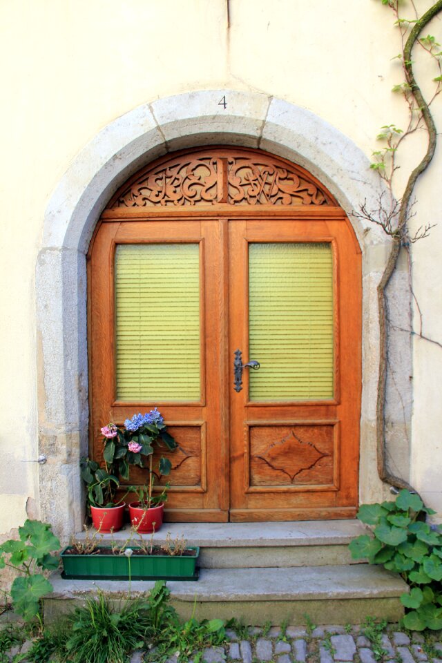 Door stairs flowers