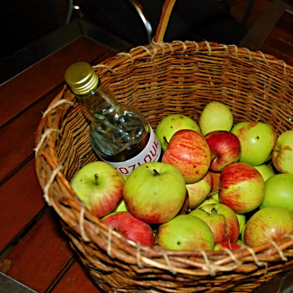 Plum brandy wicker spirit