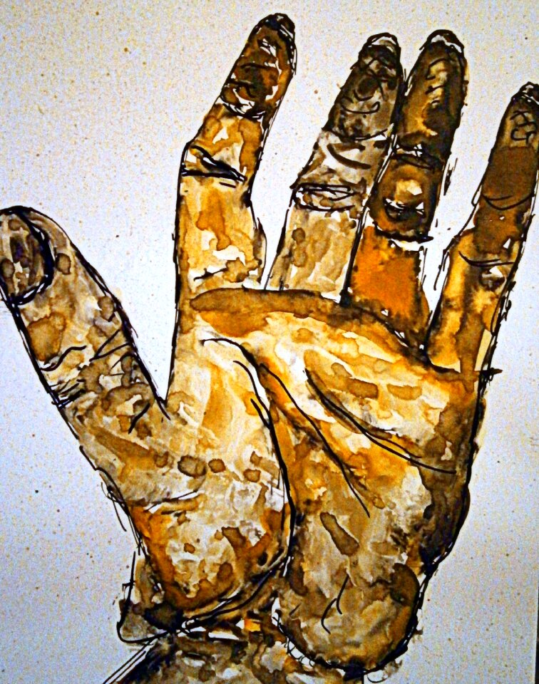 Pen and ink drawing hand color