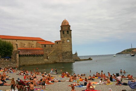 Collioure beach bell tower photo