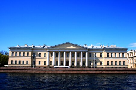 Blue embankment building