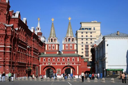 Red white trimmings red square photo