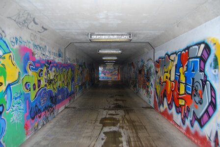 Mural vandalism pedestrian tunnel