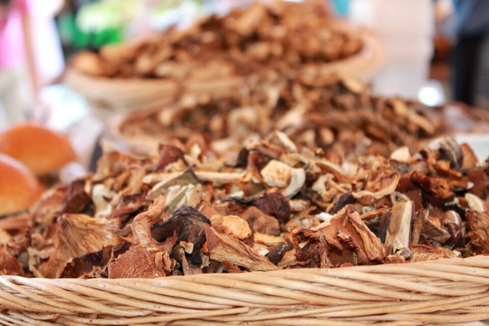 Mushrooms dried at the market