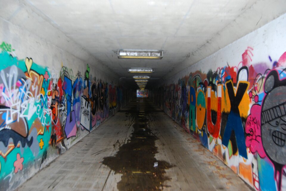 Mural vandalism pedestrian tunnel
