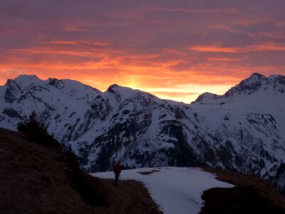 Snow sunrise alpine