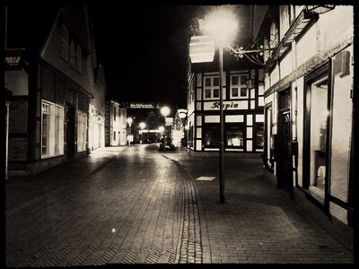 Black and white illuminated houses