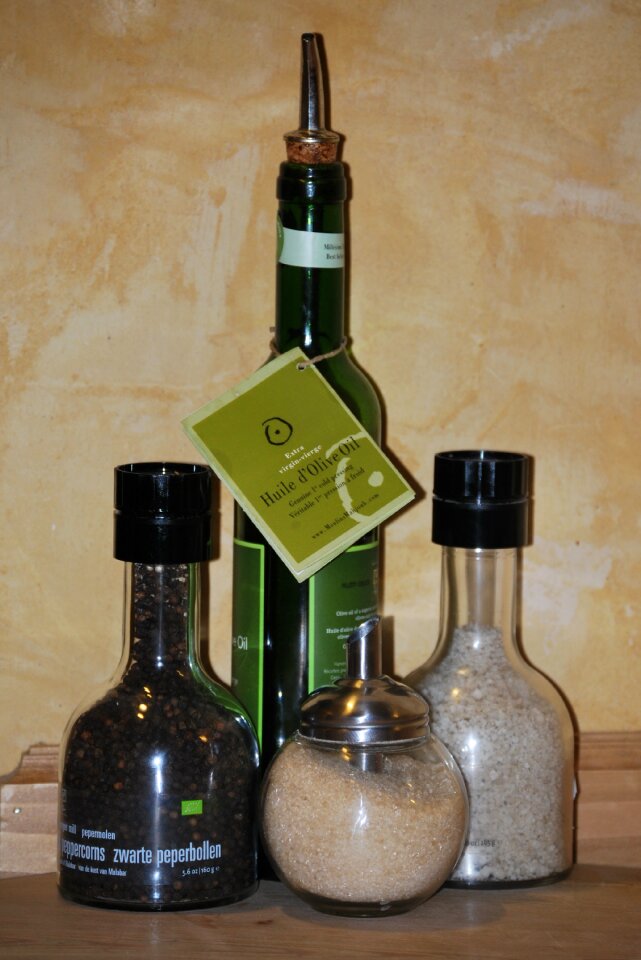 Salt olive oil sugar