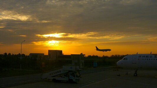 Airplane landing field flying