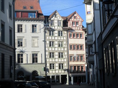 Old building timber framed houses color photo