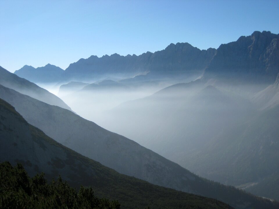 Mountains fog backlighting
