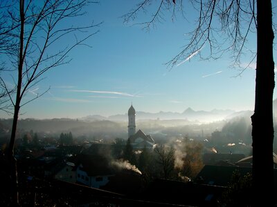 Nesselwang in the haze allgäu bergpanorame with säuling