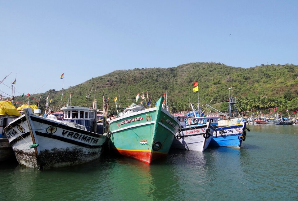 Bay fishing boat anchored
