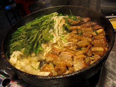 Beef gopchang leek cooking