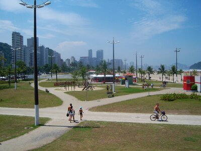Bike tourists bathers