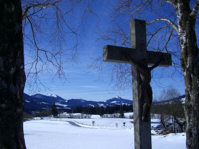 Snow mountain panorama sky
