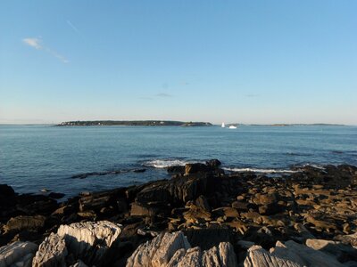 Maine rocks blue sky