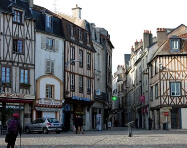 Ancient square france half timbered buildings old shops
