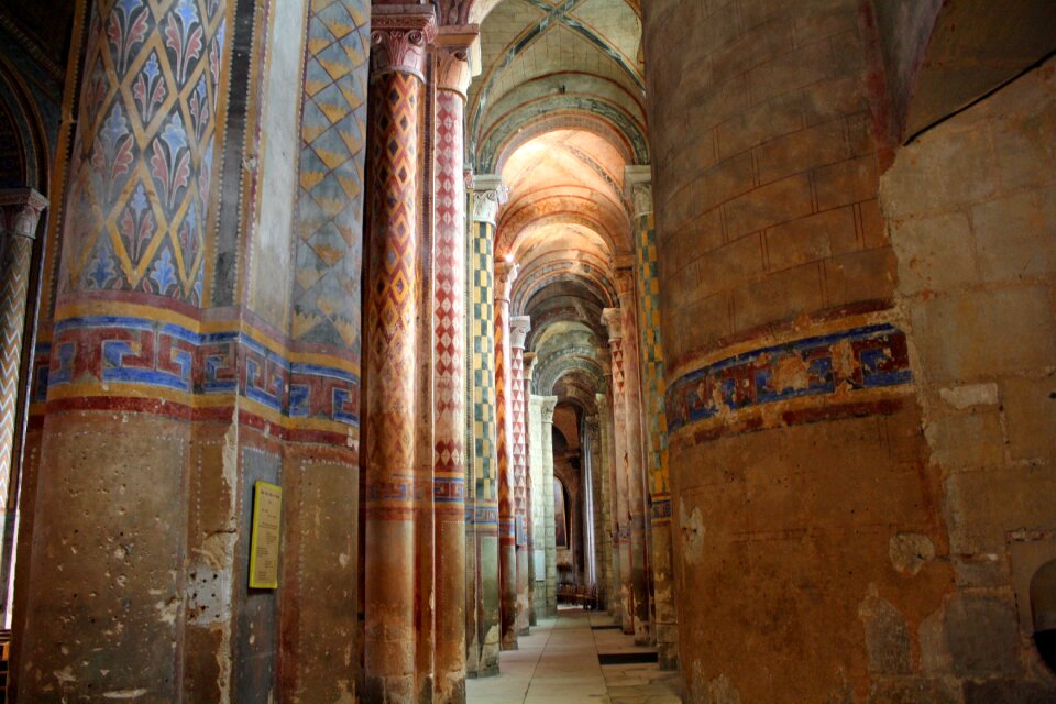 Colourful pillars decorated columns church interior