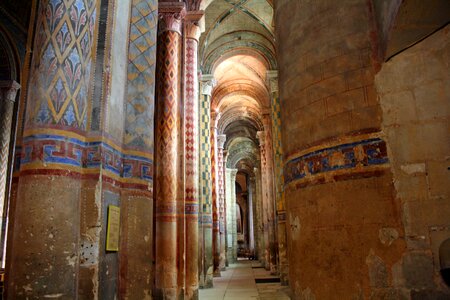 Colourful pillars decorated columns church interior