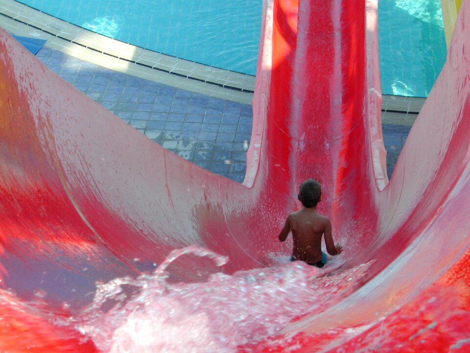 Child slips water park swimming pool