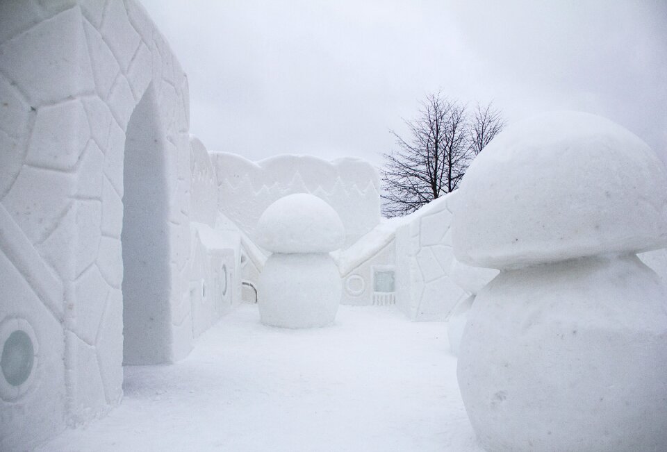 Snowy doorway snow wall