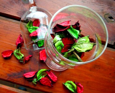 Bright wooden desk petals